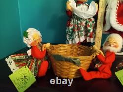 Annalee Dolls Christmas Vintage LOT Santas, Ms Claus, Elves, Camel, Baskets, etc
