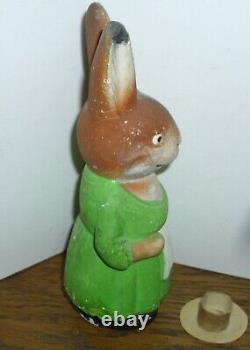 Antique 7-1/2 GERMAN COMPO MACHE LG RABBIT BUNNY candy container EASTER