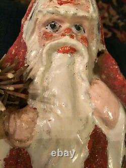 Antique Belsnickle Santa Claus Paper Papier Mache Candy Container Christmas