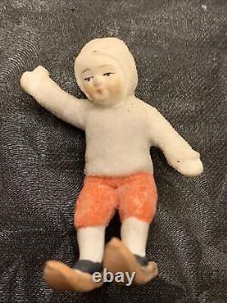 Antique Bisque Porcelain Snow Baby On Skies, Marked Germany RARE
