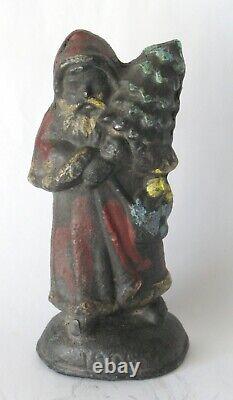 Antique Cast Lead Father Christmas Santa Clause With Tree Original Patina 1905