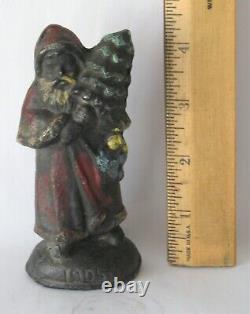 Antique Cast Lead Father Christmas Santa Clause With Tree Original Patina 1905