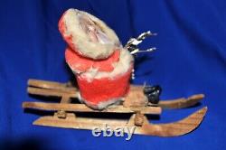 Antique Christmas Candy Container 1930 Vtg Primitive Santa On Sled 6 Hand Made