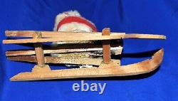 Antique Christmas Candy Container 1930 Vtg Primitive Santa On Sled 6 Hand Made