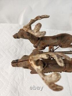 Antique Christmas Cast Iron Santa Sleigh Reindeer Pull Toy Rare Vintage SeeVideo