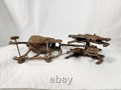 Antique Christmas Cast Iron Santa Sleigh Reindeer Pull Toy Rare Vintage SeeVideo