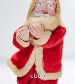 Antique Clay Face Hand Painted Santa German Belsnickle Felt Suit Doll 4.5 RARE