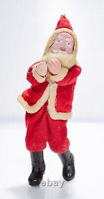 Antique Clay Face Hand Painted Santa German Belsnickle Felt Suit Doll 4.5 RARE