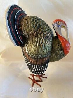 Antique Composition Paper Mache Turkey Candy Container Metal/Lead Feet / Nice