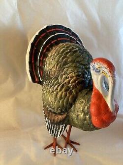 Antique Composition Paper Mache Turkey Candy Container Metal/Lead Feet / Nice
