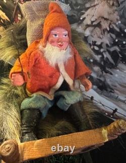 Antique German Belsnickel-Stamped in Sleigh withHorse staged Christmas Scene Antique German Belsnickel-Stamped in Sleigh withHorse staged Christmas Scene
