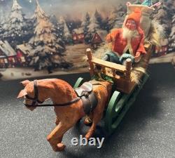 Antique German Belsnickel-Stamped in Sleigh withHorse staged Christmas Scene Antique German Belsnickel-Stamped in Sleigh withHorse staged Christmas Scene