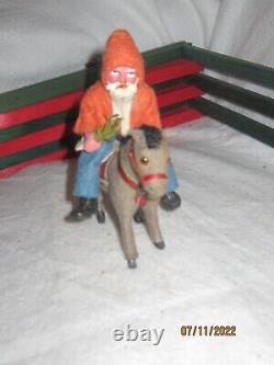 Antique German Belsnickle Santa Rides German Felt Donkey