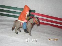 Antique German Belsnickle Santa Rides German Felt Donkey