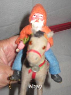 Antique German Belsnickle Santa Rides German Felt Donkey