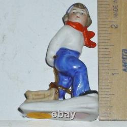Antique German Bisque Snowbaby Snow baby Boy Child Girl Pulling Sled Fired RARE