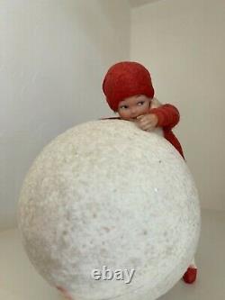 Antique German Christmas Heubach Child Candy Container with Snowball ornament