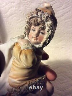 Antique German Christmas Snowgirl Snowbaby Bisque Vase Candy Container