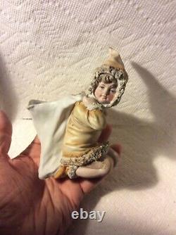 Antique German Christmas Snowgirl Snowbaby Bisque Vase Candy Container