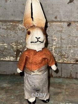 Antique German Paper Mache Mechanical Wind Up Bunny Rabbit