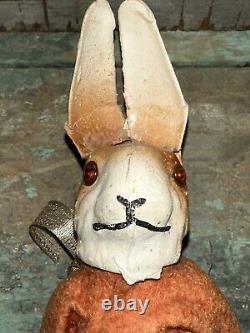 Antique German Paper Mache Mechanical Wind Up Bunny Rabbit