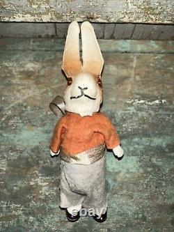 Antique German Paper Mache Mechanical Wind Up Bunny Rabbit