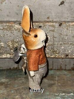 Antique German Paper Mache Mechanical Wind Up Bunny Rabbit