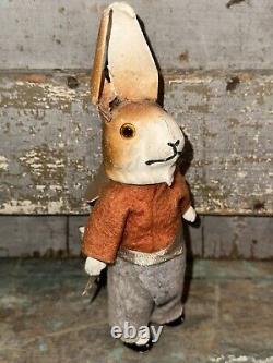 Antique German Paper Mache Mechanical Wind Up Bunny Rabbit