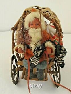 Antique German Santa Claus in A Rustic Pony Driven Covered Wagon with Toys