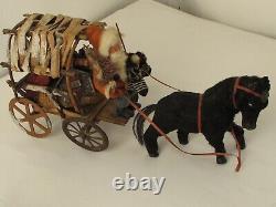 Antique German Santa Claus in A Rustic Pony Driven Covered Wagon with Toys