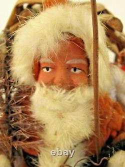 Antique German Santa Claus in A Rustic Pony Driven Covered Wagon with Toys