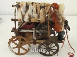 Antique German Santa Claus in A Rustic Pony Driven Covered Wagon with Toys