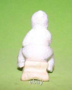 Antique Hertwig German Bisque Snow Babies Girl On Sled Molded Clothes Coralene