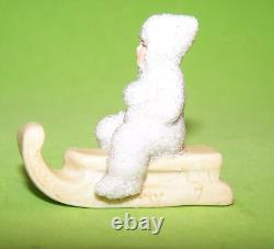 Antique Hertwig German Bisque Snow Babies Girl On Sled Molded Clothes Coralene