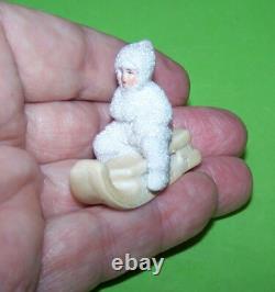 Antique Hertwig German Bisque Snow Babies Girl On Sled Molded Clothes Coralene