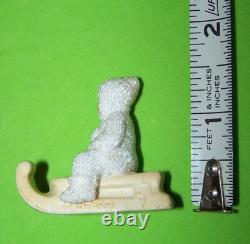 Antique Hertwig German Bisque Snow Babies Girl On Sled Molded Clothes Coralene