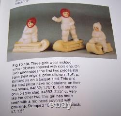 Antique Hertwig German Bisque Snow Babies Girl On Sled Molded Clothes Coralene