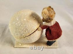 Antique Heubach Spun Cotton Bisque Head Girl Snowball Candy Container Christmas