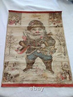 Antique RARE 1800s Edward Peck Printed Cloth Doll and Banner Santa Claus