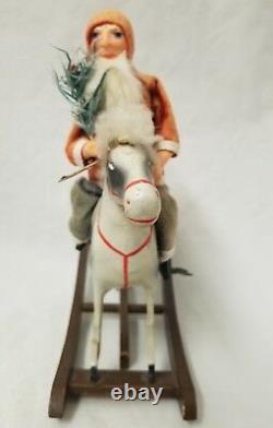 Antique Vintage 1930's Santa on Rocking Horse toy with Key in Working Condition