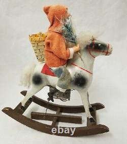 Antique Vintage 1930's Santa on Rocking Horse toy with Key in Working Condition