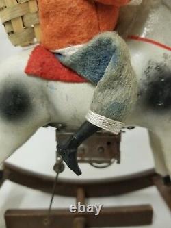 Antique Vintage 1930's Santa on Rocking Horse toy with Key in Working Condition