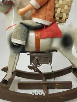 Antique Vintage 1930's Santa on Rocking Horse toy with Key in Working Condition