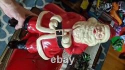 Antique Vintage Santa Sleigh & Reindeer Blow Mold Plastic Union 1960's RARE HTF