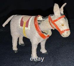 Antique/vintage German Miniature Paper Mache Nodding Putz Donkey