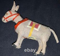 Antique/vintage German Miniature Paper Mache Nodding Putz Donkey