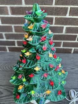 Arnel's Vintage 1970's Light Up Ceramic Christmas Tree 16 With Bird Lights