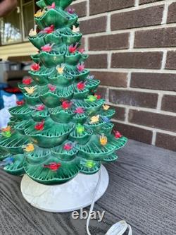 Arnel's Vintage 1970's Light Up Ceramic Christmas Tree 16 With Bird Lights