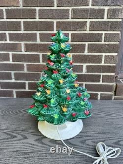 Arnel's Vintage 1970's Light Up Ceramic Christmas Tree 16 With Bird Lights