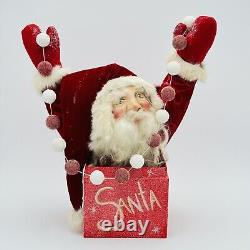 Artisan Paper Mache Santa Claus In Gift Box Whimsies OOAK SIGNED Folk Art